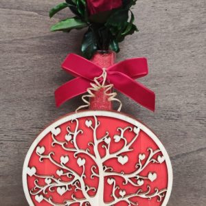 Rosa preservada vermella amb arbre
